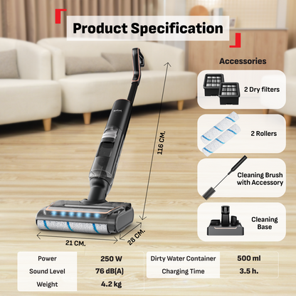 Tefal X-Clean 7 Wet & Dry Handstick GF5736 ƒ?? 2-in-1 Vacuum & Wash, 180 Lay-Flat, Self-Clean + Hot Air Dry, Powerful 250W