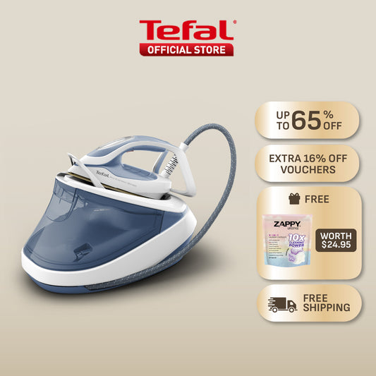 Tefal Pro Express Ultimate II Steam Generator with Ironing Board GV9710 - 2800W, up to 7.6 bar pressure, 580g/min steam boost, No burn - safe for all fabrics, Made in France