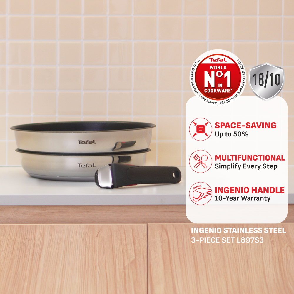 Tefal Ingenio Stainless Steel Sets- Edition (3pc) L897S3/Effective (6pc) L89796/White Gold Edition (8pc) L895S8
