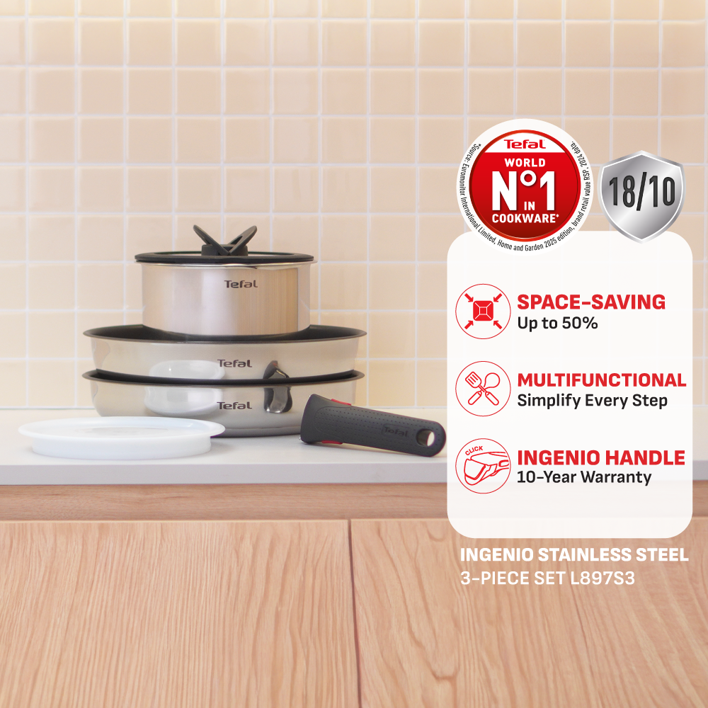 Tefal Ingenio Stainless Steel Sets- Edition (3pc) L897S3/Effective (6pc) L89796/White Gold Edition (8pc) L895S8
