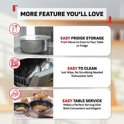 Tefal Ingenio Stainless Steel Sets- Edition (3pc) L897S3/Effective (6pc) L89796/White Gold Edition (8pc) L895S8