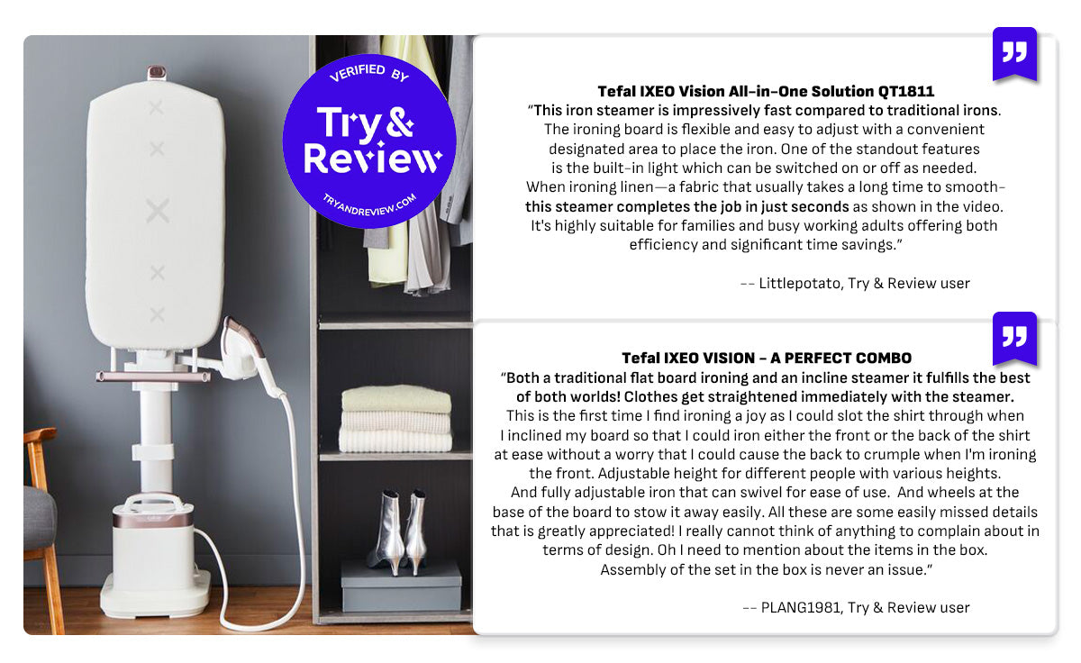 (NEW) Tefal IXEO Vision All-in-One Steaming Ironing Solution Garment Steamer QT1811 - 5 Angle Tilt Board, No Burns