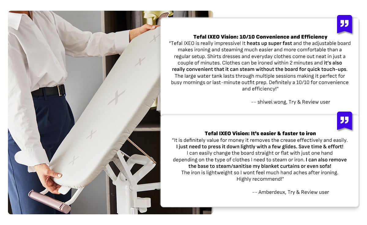 (NEW) Tefal IXEO Vision All-in-One Steaming Ironing Solution Garment Steamer QT1811 - 5 Angle Tilt Board, No Burns