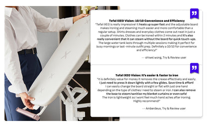 (NEW) Tefal IXEO Vision All-in-One Steaming Ironing Solution Garment Steamer QT1811 - 5 Angle Tilt Board, No Burns