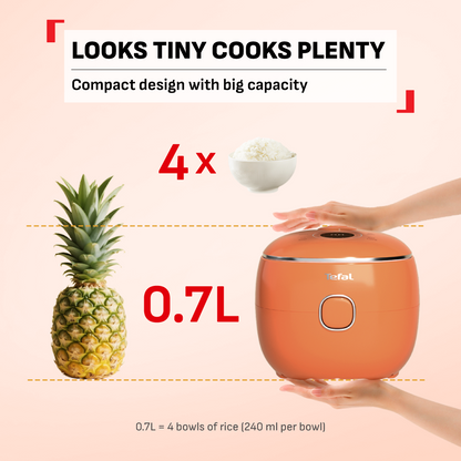 (NEW) Tefal POP 0.7L Rice Cooker - Small and Compact, Fuzzy Logic, 8 Programs, NFC Recipes, Removable Inner Lid