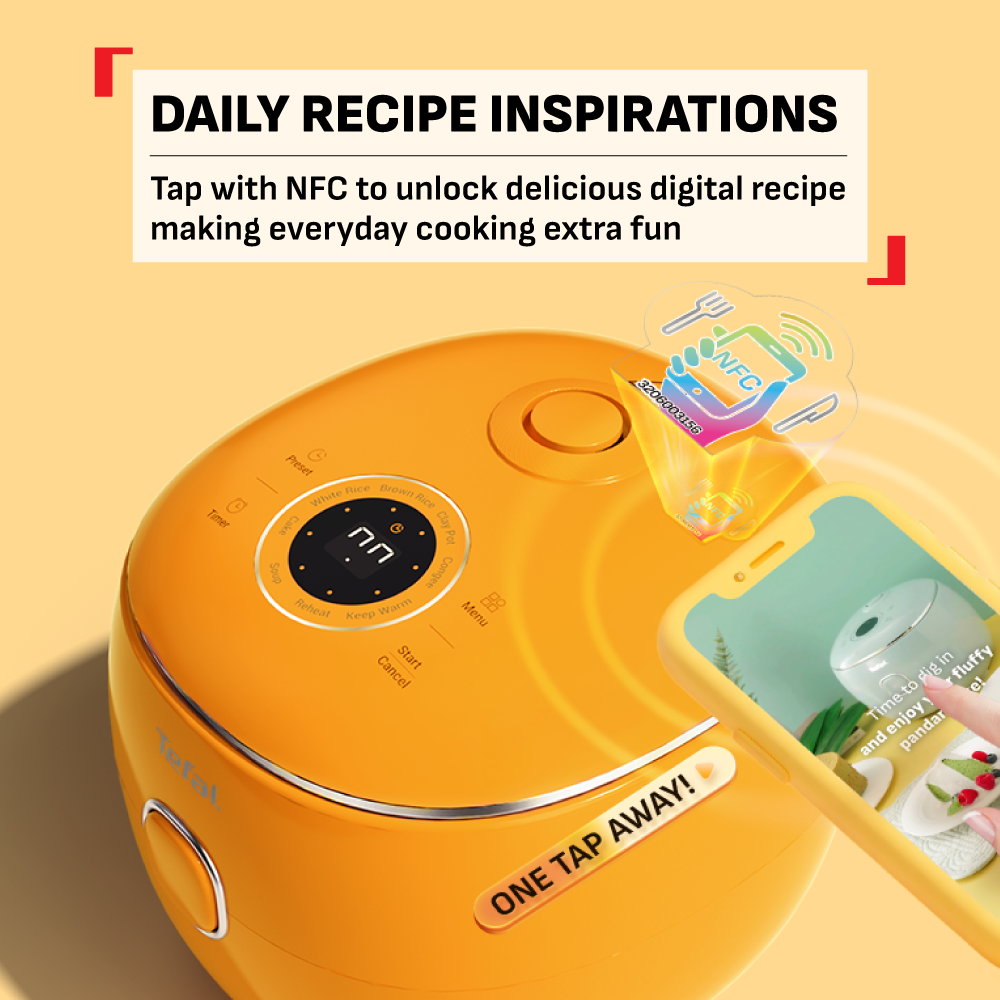 (NEW) Tefal POP 0.7L Rice Cooker - Small and Compact, Fuzzy Logic, 8 Programs, NFC Recipes, Removable Inner Lid