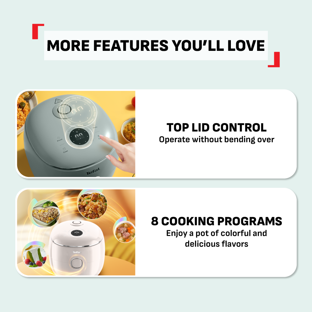 (NEW) Tefal POP 0.7L Rice Cooker - Small and Compact, Fuzzy Logic, 8 Programs, NFC Recipes, Removable Inner Lid