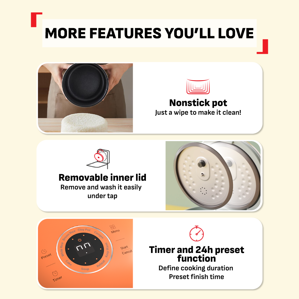 (NEW) Tefal POP 0.7L Rice Cooker - Small and Compact, Fuzzy Logic, 8 Programs, NFC Recipes, Removable Inner Lid