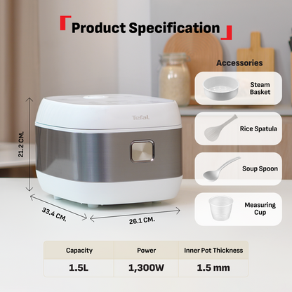Tefal Rice Master Induction Fuzzy Logic Rice Cooker 1.5L RK8131 ƒ?? 14 Programs, 8 Cups, 1.5mm Ceramic Spherical Pot