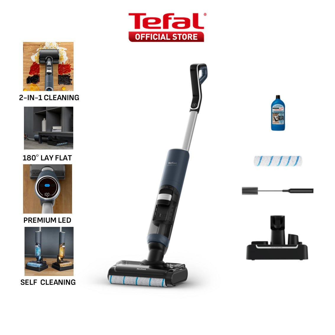 Tefal X-Clean 4/5 Wet & Dry Handstick Vacuum GF5035/GF5436 - 2-in-1 Vacuum & Wash, Edge Cleaning, Self-Cleaning, Smart Dirt Detection, LED Display