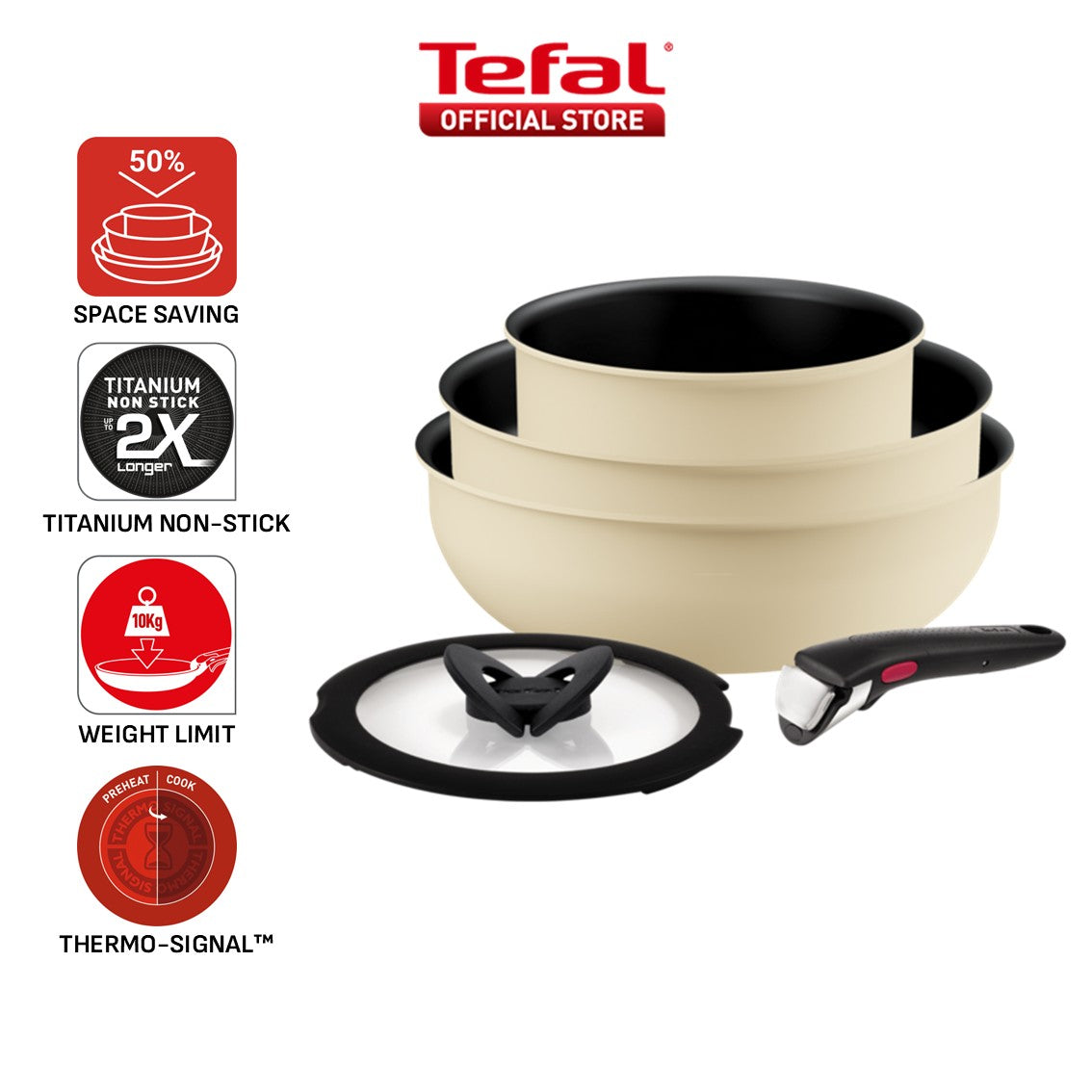 Tefal Ingenio So Delicious Cookware Set - 4pc/5pc, Saucepan w/lid, Frypan 24cm, Wokpan 26cm, Handle