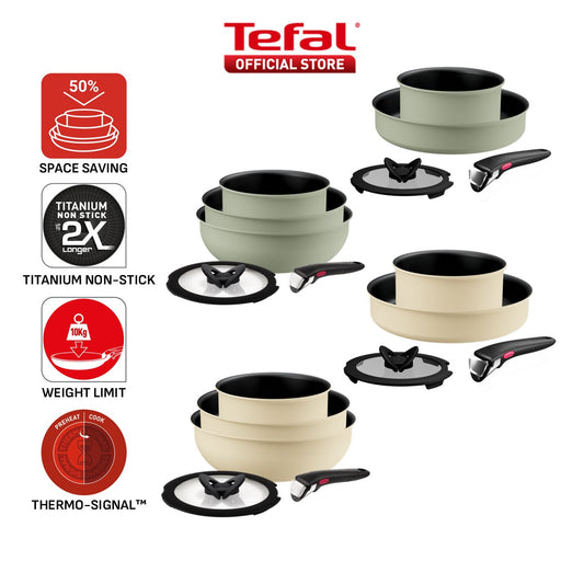 Tefal Ingenio So Delicious Cookware Set - 4pc/5pc, Saucepan w/lid, Frypan 24cm, Wokpan 26cm, Handle