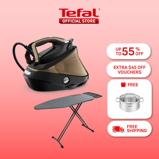Tefal Pro Express Vision Steam Generator with Ironing Board GV9820 - 2800W, Up to 9 bar pressure, 750g/min steam boost, Smart LED vision, Auto Smart Steam, Made in France