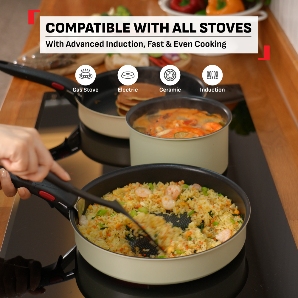 Tefal Ingenio So Delicious Cookware Set - 4pc/5pc, Saucepan w/lid, Frypan 24cm, Wokpan 26cm, Handle