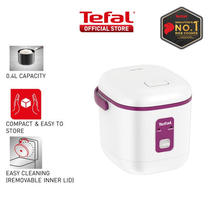 Tefal Mechanical Mini Rice Cooker 0.4L RK1721  Durable Non-Stick, Removable Inner Lid, Convenient Storage, Easy to Clean, 2 Cups