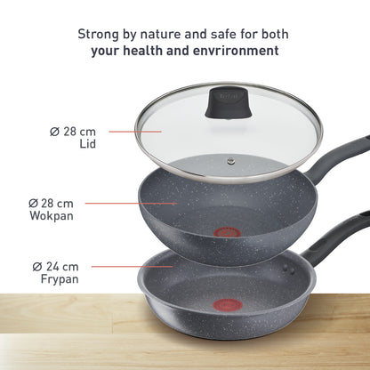 Tefal Cook Healthy 3pcs Set Frypan 24cm + Wokpan 28cm w/lid G134S3