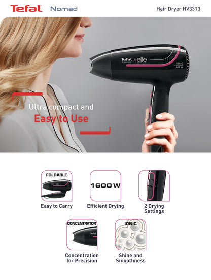 Tefal For Elite Nomad Foldable Iconic Hair Dryer 1600W 700g HV3313