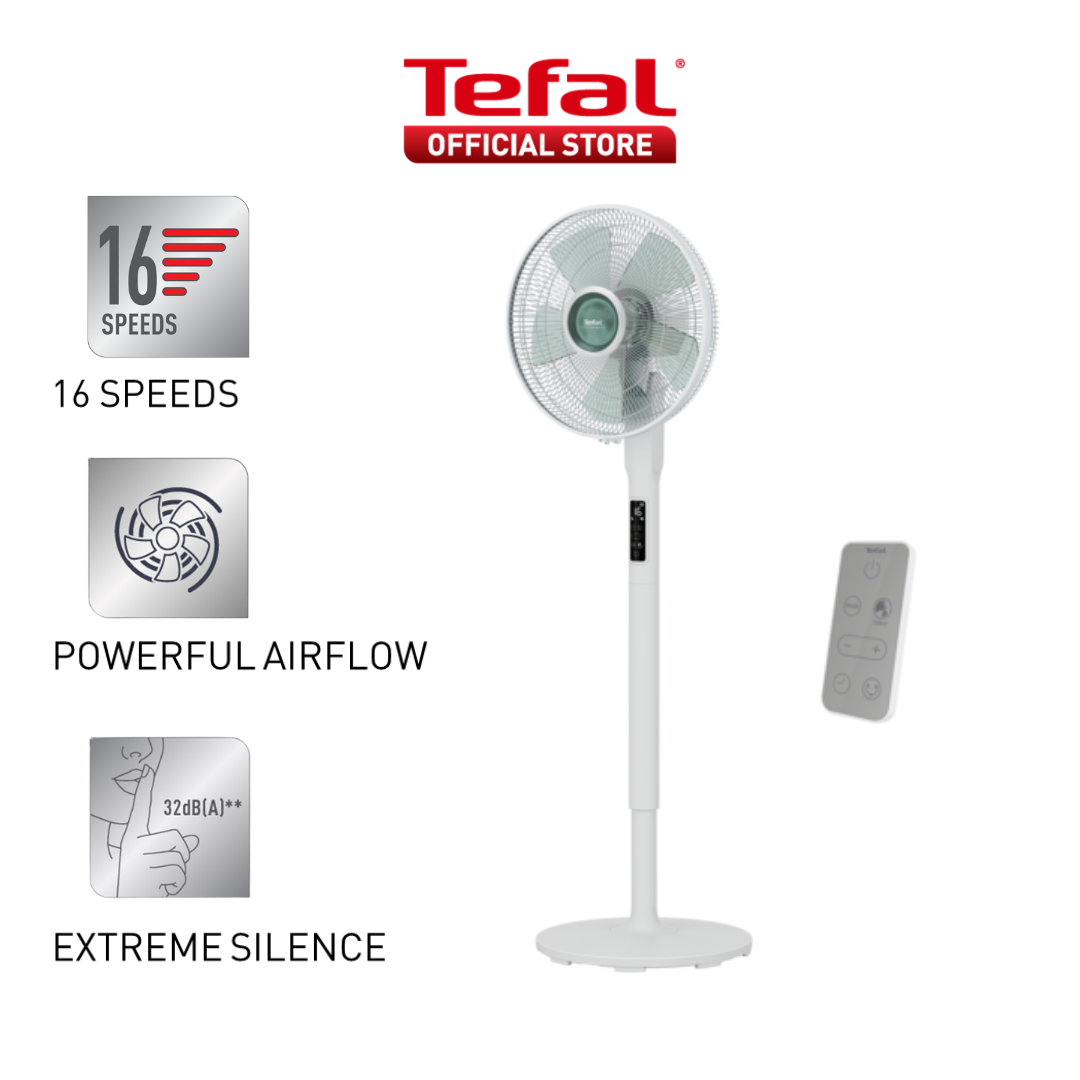 (NEW) Tefal Turbo Silence Extreme + DC Motor 16inch Stand Fan VF5890- Powerful, Ultra Energy Efficiency, Digital LED Screen, 16 Speeds, 3 Auto Modes, Silent, Adjustable Height