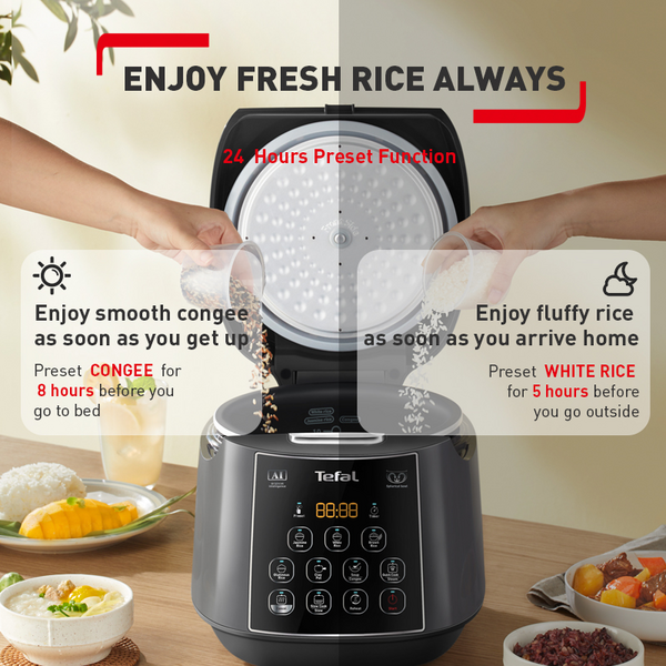 Tefal Easy Plus Rice Cooker 1.8L RK736B - 11 programs, Artificial Intelligence, spherical pot, removeable inner lid, 10 cups