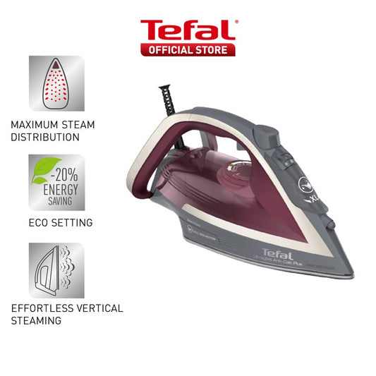 Tefal Steam Iron Ultragliss Anti-Calc Plus 270ml 2800W (Grey) FV6840  260g Steam Boost, Scratch-Resistant, Eco-Friendly, Versatile