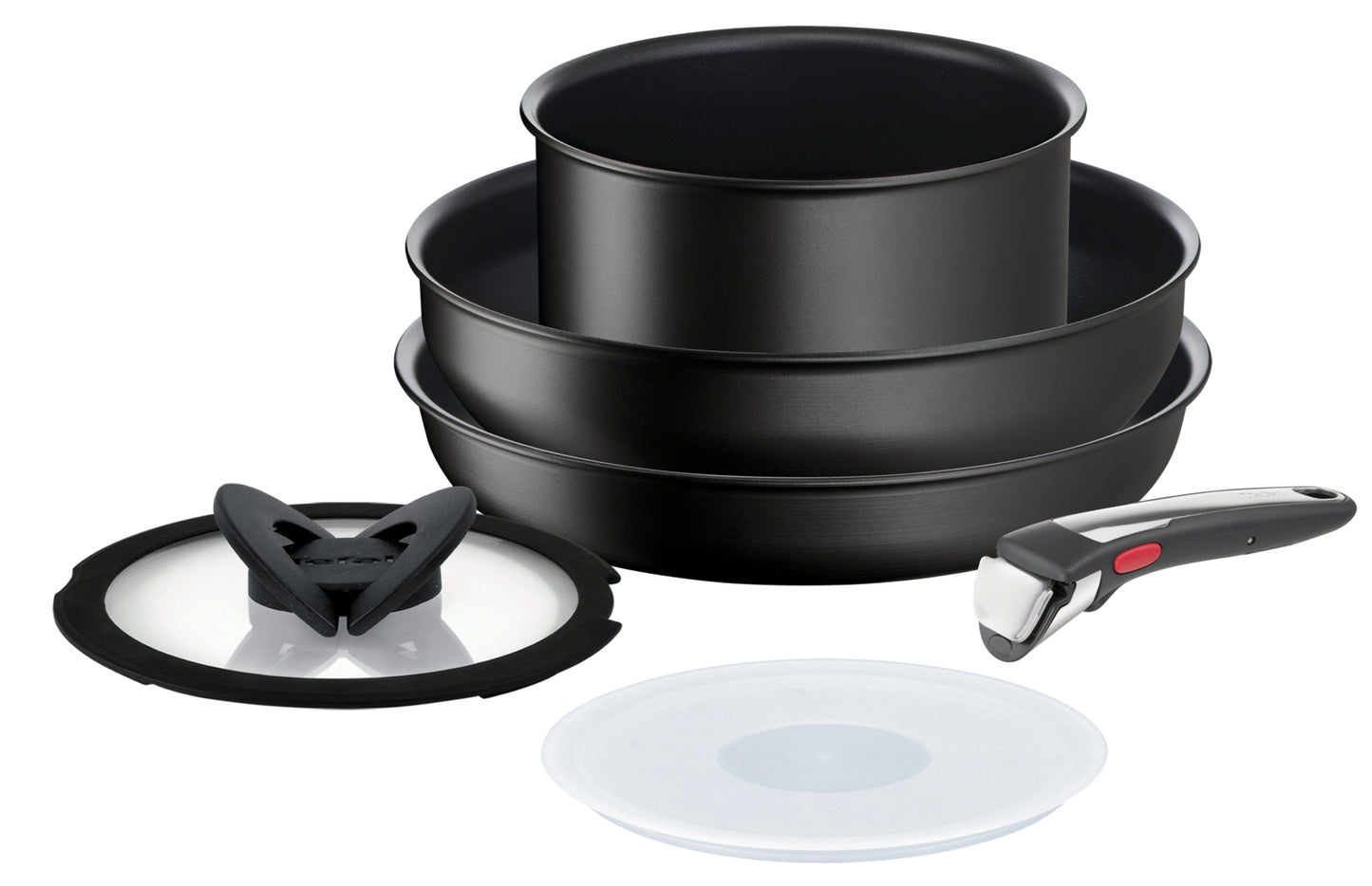 Tefal Ingenio Excellence Induction Black 6pc Set ( 26cm Frypan + 26cm Wok Pan + 18cm Saucepan + 18cm Glass Lid + 18cm Hermetic Lid + Handle ) L78190