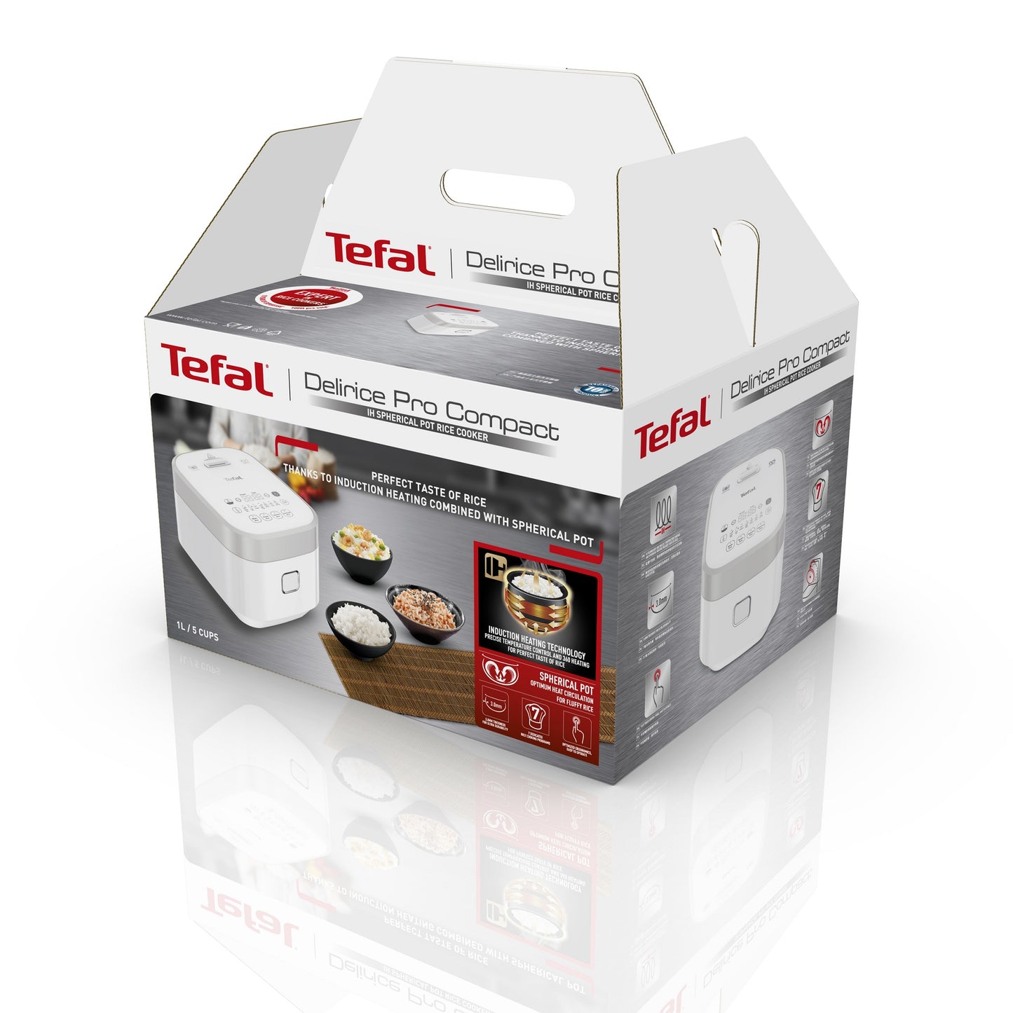 Tefal Delirice Pro Compact Induction Spherical Pot Rice Cooker 1L RK8001  7 Programmes, Spherical Pot, 12H Keep-Warm, Removable Lid, 6 Cups