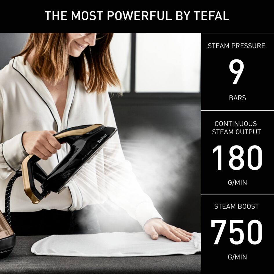 Tefal Pro Express Vision Steam Generator with Ironing Board GV9820 - 2800W, Up to 9 bar pressure, 750g/min steam boost, Smart LED vision, Auto Smart Steam, Made in France