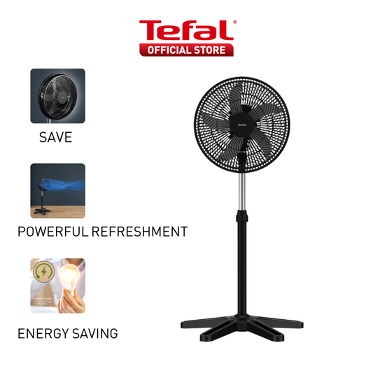 (NEW) Tefal Turbo Essential 15inch Stand Fan VF3110, Powerful, Energy Saving, 3 Speeds, Silent, Adjustable Height