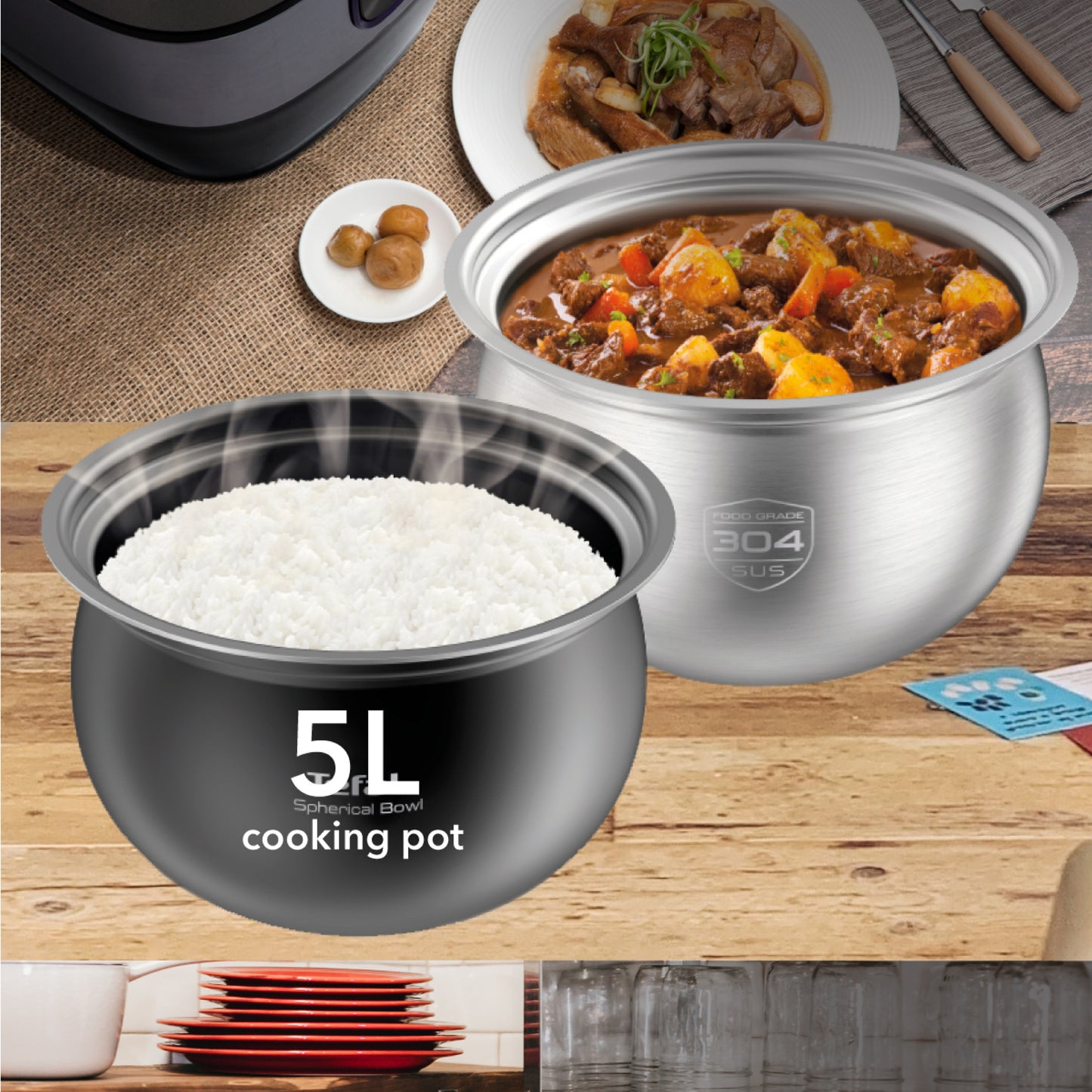 Tefal Home Chef Smart Pro Induction Electric Pressure Cooker 5L CY638  Multicooker, 19 programmes, 2 pots included, slow cook, saute, sous vide, bake, sauce thickening, 10 cups