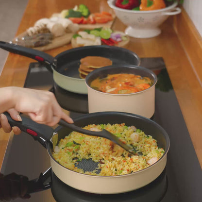 Tefal Ingenio So Delicious Cookware Set - 4pc/5pc, Saucepan w/lid, Frypan 24cm, Wokpan 26cm, Handle