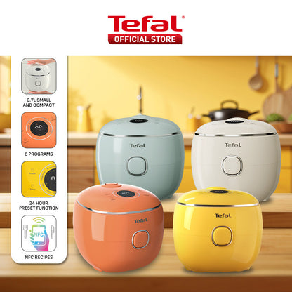 (NEW) Tefal POP 0.7L Rice Cooker - Small and Compact, Fuzzy Logic, 8 Programs, NFC Recipes, Removable Inner Lid