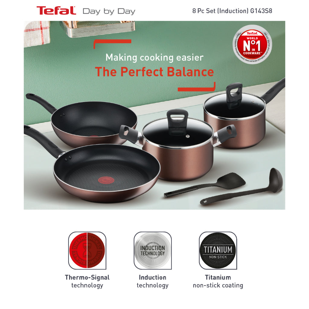 Tefal Day by Day Range Cookware Set 3pcs/4pcs/8pcs