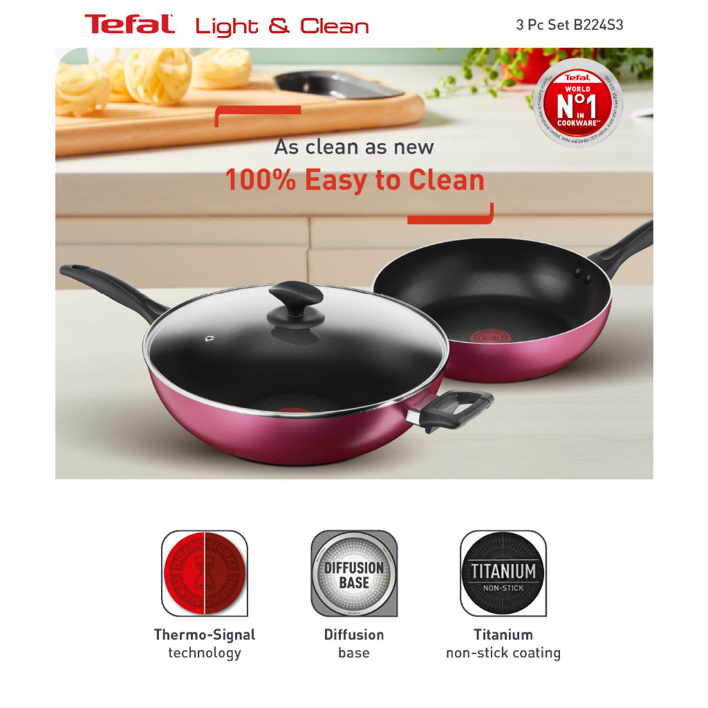 Tefal Light & Clean 3pcs Set (FP26cm+WP32cm w/lid) B224S3