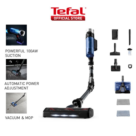 Tefal X-Force 9.60 Aqua Handstick Vacuum TY20C7 - Wet & Dry, 2-in-1 Vacuum & Mop, Lightweight, 100AW DigitalForce Motor, LEDvision, FLEX technology, Smart Control Display,0.45L, 99.9% filtration, 6 included accessories