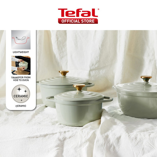 Tefal Air Soft Light Stew Pot w/ Lid - Green, Grey (20cm, 24cm) E26644/46, E27144/46