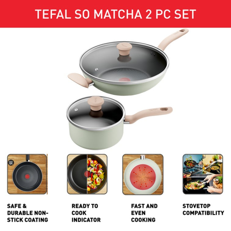 Tefal Matcha Induction 4pc Set (Wokpan 30cm with lid + Saucepan 18cm with lid) G179S4