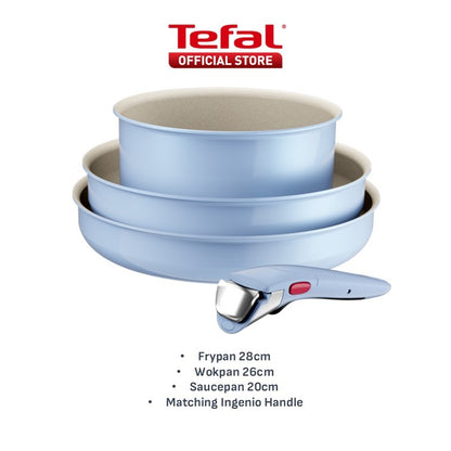 Tefal Ingenio Serenity Cookware Set - 4pc (Frypan 28cm + Wokpan 26cm+ Saucepan 20cm + Handle)