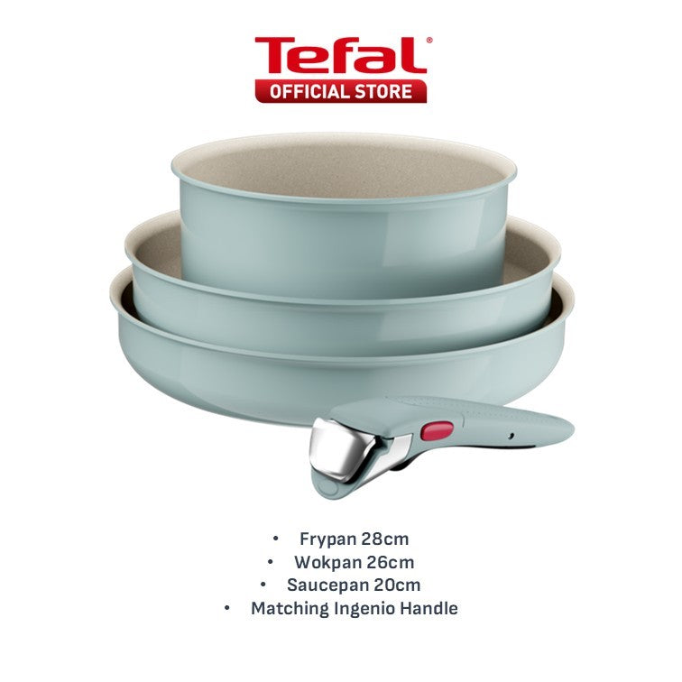 Tefal Ingenio Serenity Cookware Set - 4pc (Frypan 28cm + Wokpan 26cm+ Saucepan 20cm + Handle)