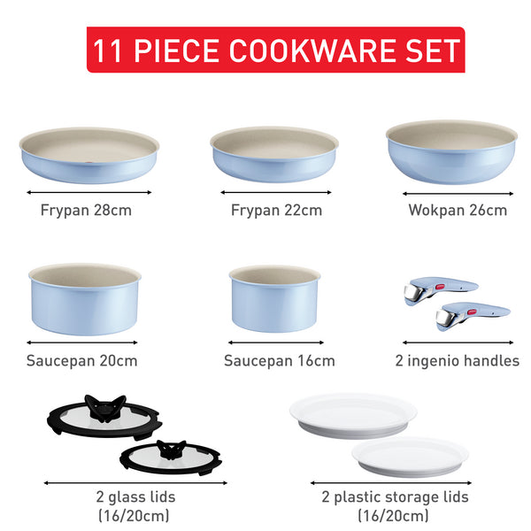 Tefal Ingenio Serenity Calm Blue 11pc Set L827SB