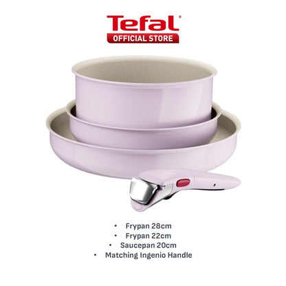 Tefal Ingenio Serenity Cookware Set - 4pc (Frypan 22cm + Frypan 28cm+ Saucepan 20cm + Handle)