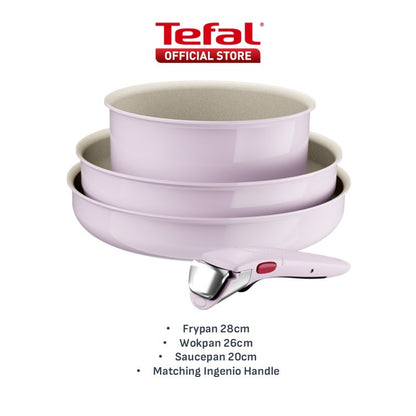 Tefal Ingenio Serenity Cookware Set - 4pc (Frypan 28cm + Wokpan 26cm+ Saucepan 20cm + Handle)