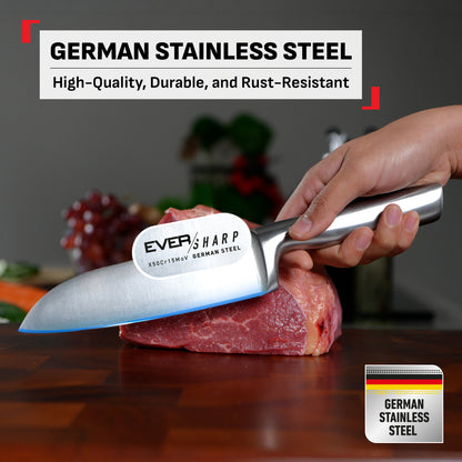 Tefal EverSharp SS 6pcs Knife Set with Scissors, Self-Sharpening Block, Integrated Sharpener, German SS, Always Sharp