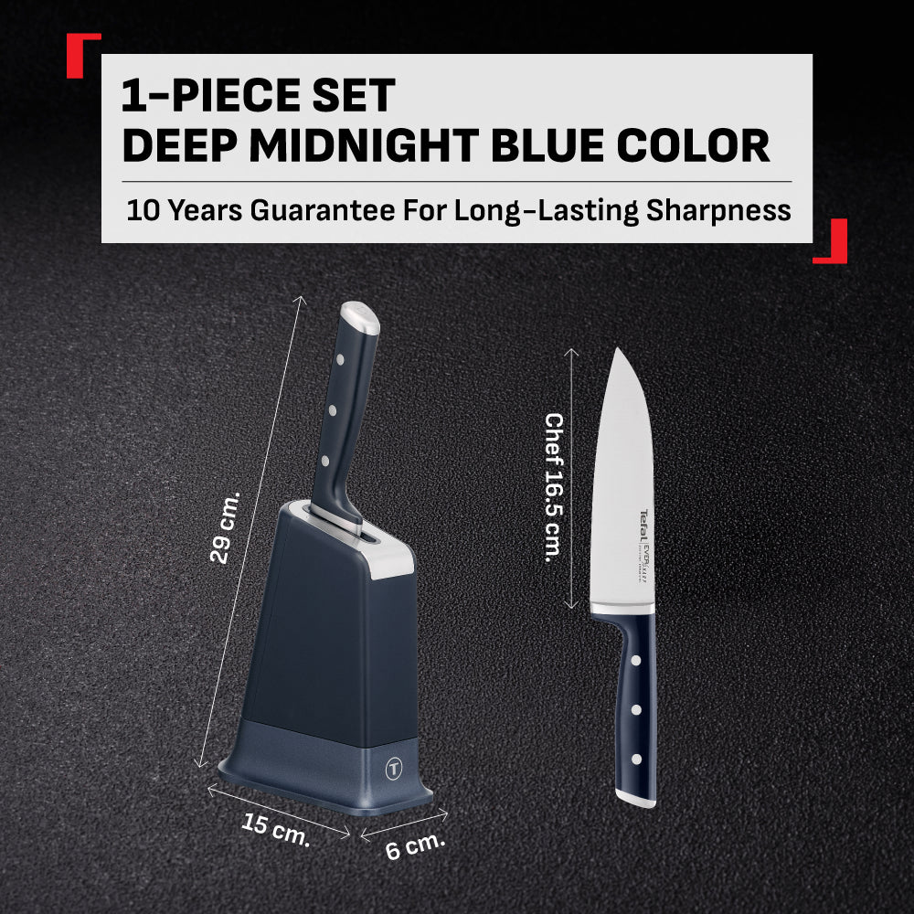 Tefal EverSharp Chef Knife 16.5cm with Self-Sharpening Block, Integrated Sharpener, German Stainless Steel, Always Sharp