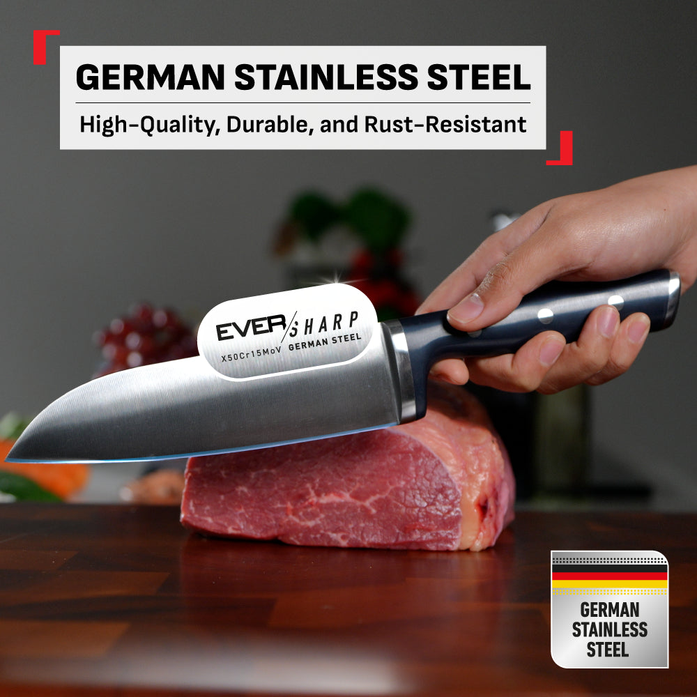 Tefal EverSharp 5pcs Knife Set with Self-Sharpening Block, Integrated Sharpener, German Stainless Steel, Always Sharp