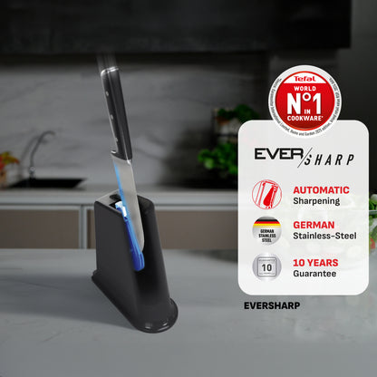 Tefal EverSharp Chef Knife 16.5cm with Self-Sharpening Block, Integrated Sharpener, German Stainless Steel, Always Sharp