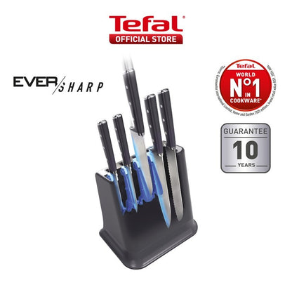 Tefal EverSharp 5pcs Knife Set with Self-Sharpening Block, Integrated Sharpener, German Stainless Steel, Always Sharp