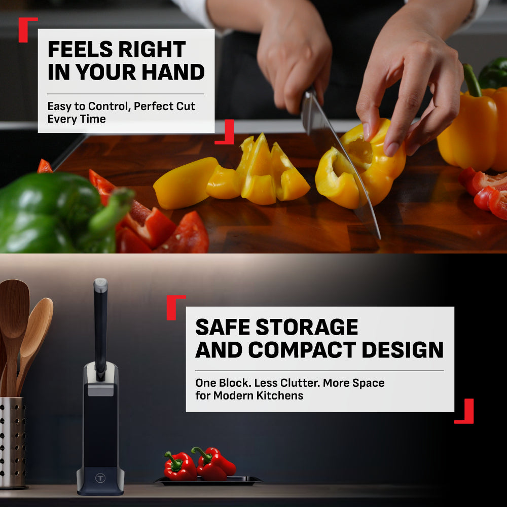 Tefal EverSharp Chef Knife 16.5cm with Self-Sharpening Block, Integrated Sharpener, German Stainless Steel, Always Sharp
