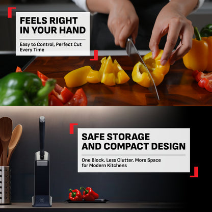 Tefal EverSharp Chef Knife 16.5cm with Self-Sharpening Block, Integrated Sharpener, German Stainless Steel, Always Sharp