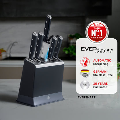Tefal EverSharp 5pcs Knife Set with Self-Sharpening Block, Integrated Sharpener, German Stainless Steel, Always Sharp