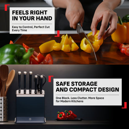 Tefal EverSharp 5pcs Knife Set with Self-Sharpening Block, Integrated Sharpener, German Stainless Steel, Always Sharp